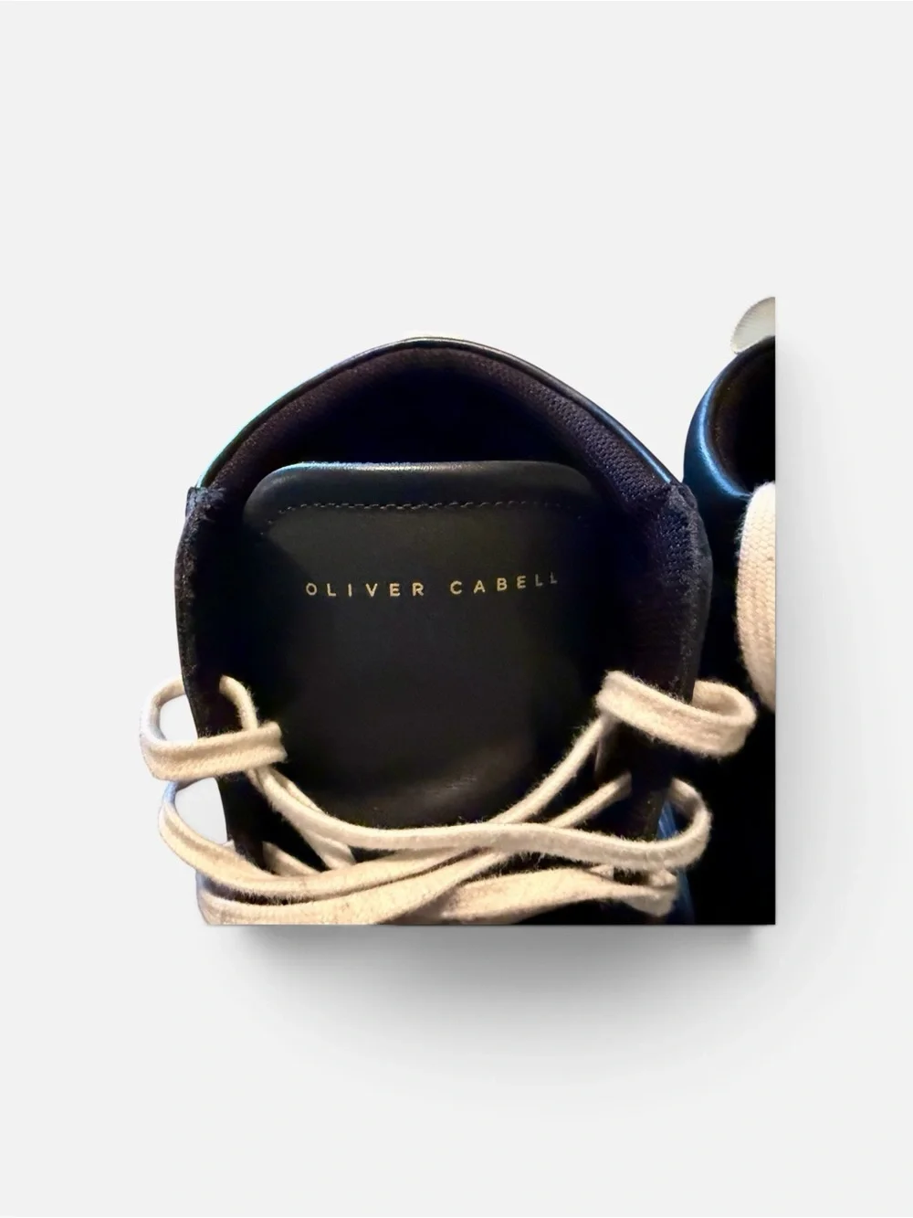 Oliver Cabell Black Leather High-Top Sneakers with Cream Laces